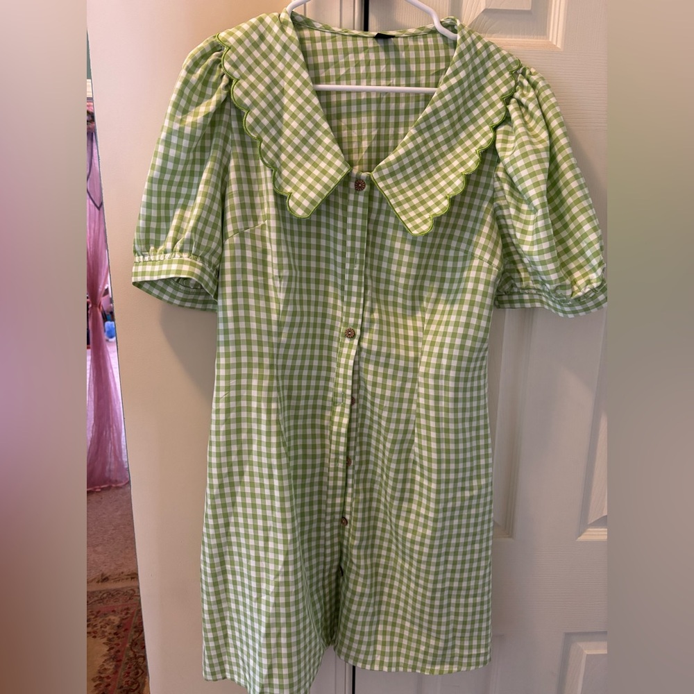 SHEIN Green and White Gingham Dress
